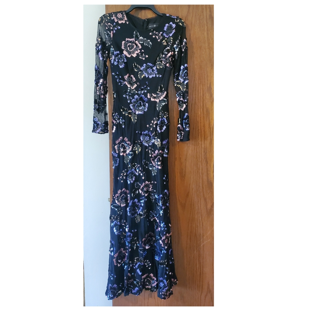 Betsy & Adam Black Floral Long Sleeve Dress